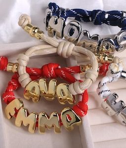 1 pcs Custom Personalized Initial Name Bracelet, Adjustable Cord with Gold Silver Bubble Letter Knotted Initial Bracelet Women Men Jewelry