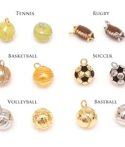 Brass&Epoxy Sport Ball, Tennis Basketball Volleyball Rugby Soccer Baseball Series Jewelry [BA001-2pcs]