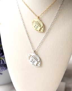 Personalized Football Necklace, Custom Jersey Number Necklace, Engraved Football Charm, Sports Mom Gift, Team Player Necklace