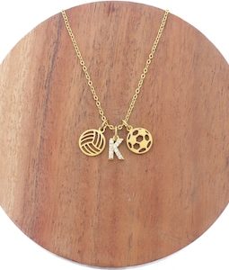 Multi Sports Necklace: Personalized CZ Pave Crystal Initial Team Gift, Baseball, Basketball