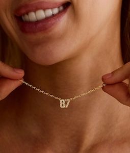 Custom Pave Number Necklace, Dainty Zircon Number Jewelry, Personalized Football Necklace, Date Pendant Gift for Her, Back to School Gift