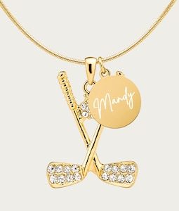 Personalized Golf Necklace with Engraved Name Charm Gold or Silver